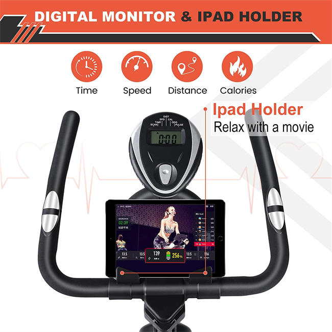 Exercise Bike Stationary - Stationary bike for home - Indoor Cycling Bike with Comfortable Seat LCD Monitor and iPad Holder